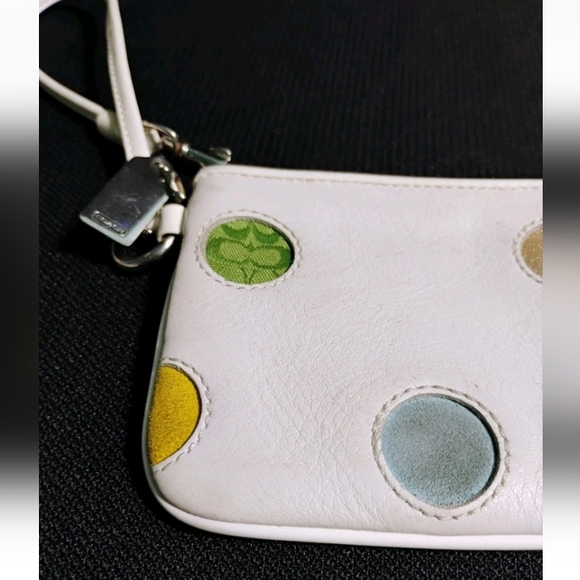 Coach Multicolor Polka Dot White Leather Zipper Closure Wristlet - Picture 3 of 12